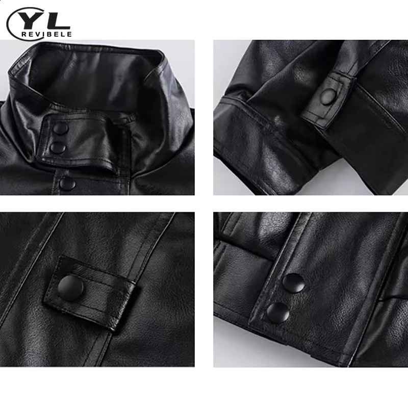 Street Stand Collar Pilot Jacket Men Vintage Pu Leather Motorcycle Jackets Loose Windbreak Coats Woman Oversized Bomber Outwear 240722