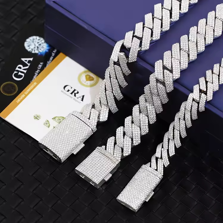 designer moissanite ice out dia 14mm wide with GRA gold sterg sier cuban k chain for men fashion necklace