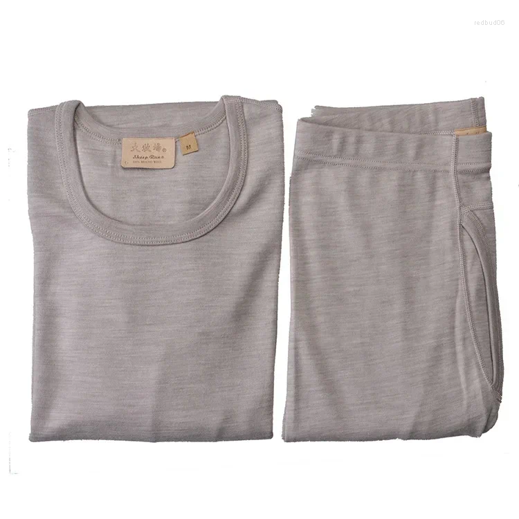 Men's Thermal Underwear Men Pure Merino Wool Winter Long Sleeves Warm Thick Sweater Thicker Tops Bo