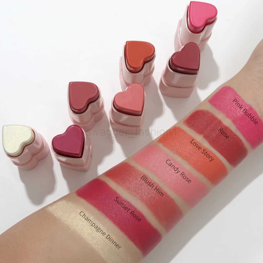 Heart Shape Vegan Creamy Blush Stick Matte Silky Waterproof Pink Blush Cream Makeup Stick High Pigment 3in1 Lip Eye Cheek TintB240722