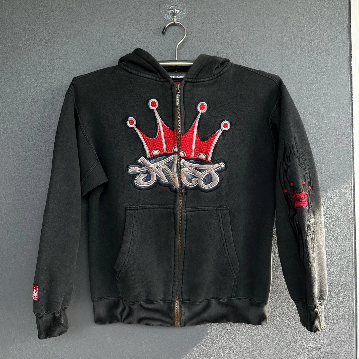 Streetwear JNCO Zip Hoodie Y2K Harajuku Gothic Crown Embroidery Oversized Hoodie Mens Womens Gothic Jacket Clothes 240722