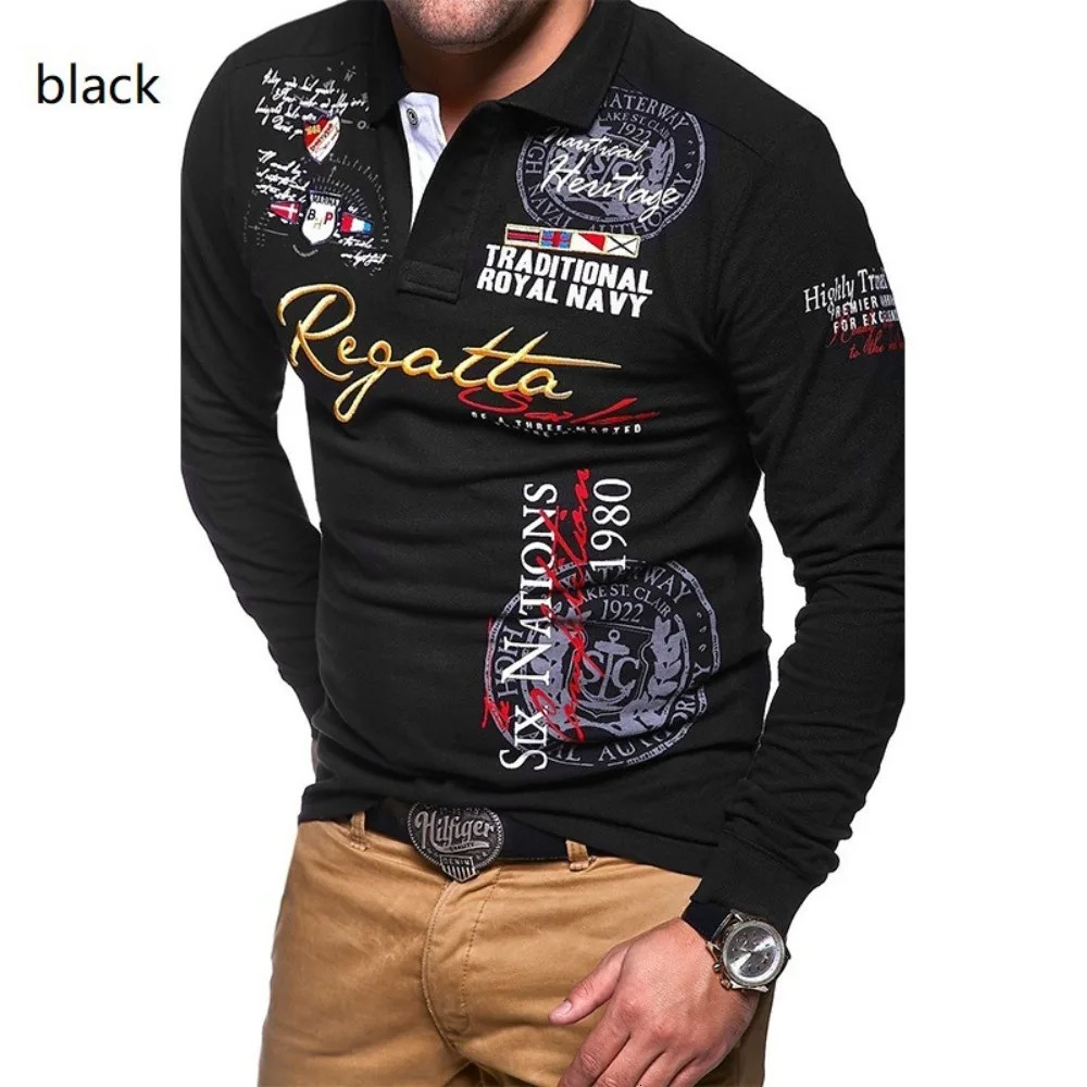 Mens Fashion Personality Cultivating Long-sleeved Polo Shirts 240717
