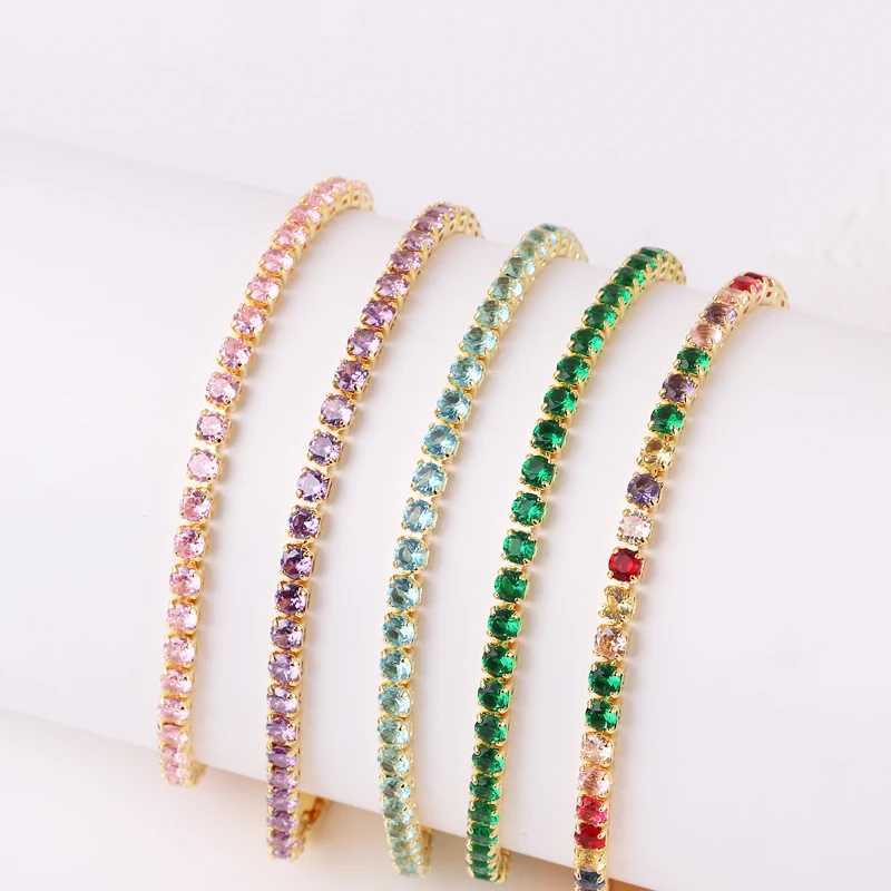 Charm Bracelets Top Quality Spark5A Cubic Zirconia Prong SettCz Rainbow 3mm Chain Tennis Hip Hop BlWomen Purple Green Color Bracelet J240719
