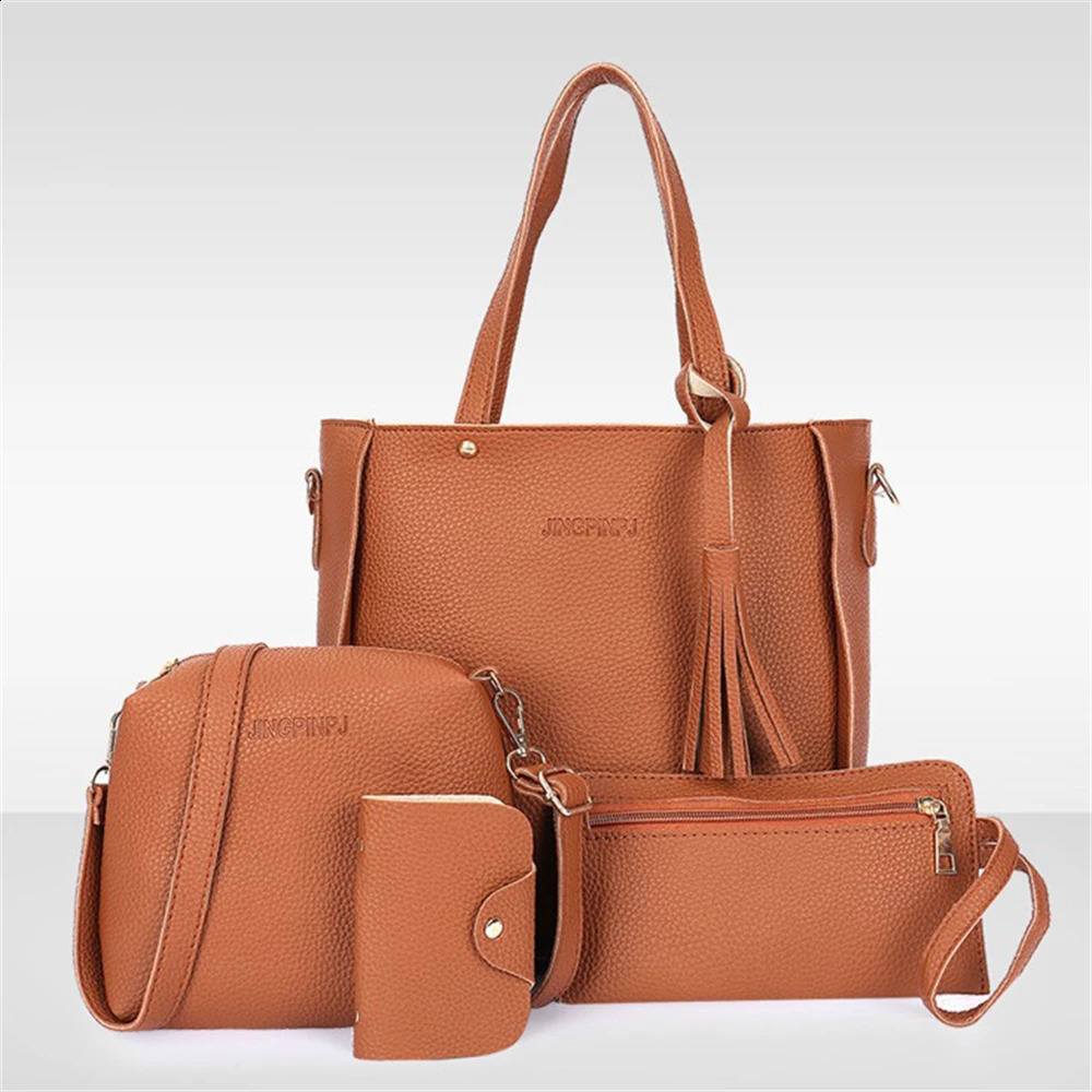 4 Pieces Set Versatile Women PU Leather Handbag Fashionable Shoulder Purses Ladies Purse Messenger Satchel Wallet Bags 240907Z