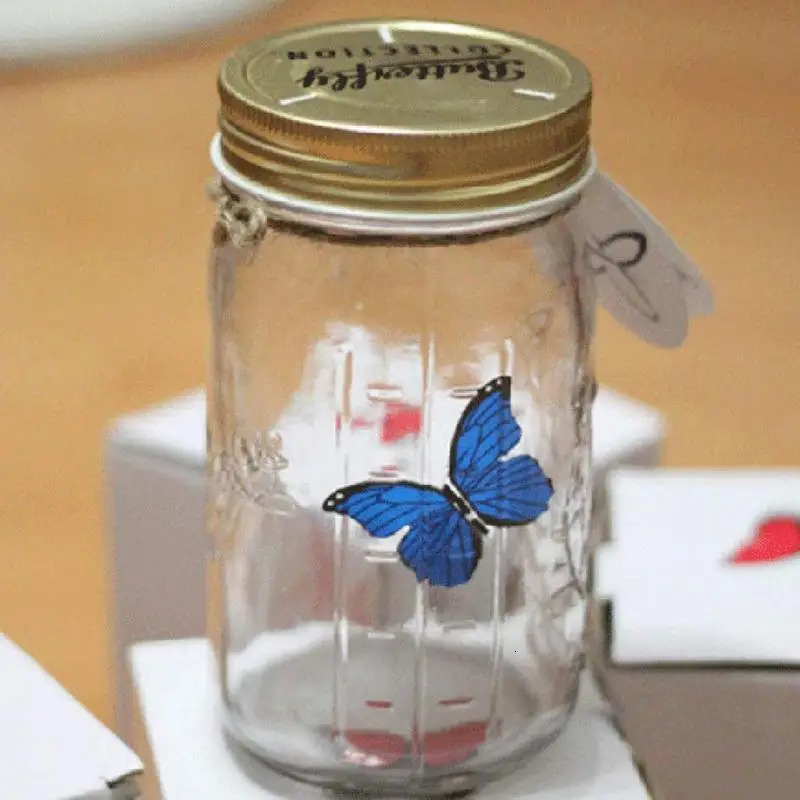 Unique Magic Flying Butterfly Jar LED Lamp Glass Mason Jar Simulation Animated Butterfly Fly Insect Collecting Bottle Home Decor 240719