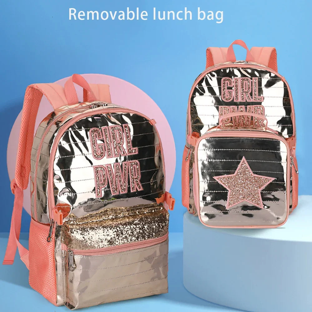 School Bags Backpacks for School Teenagers Girls Waterproof Spine Protection Schoolbag Sequined Detachable Lunch Bag Girls Bags 240712