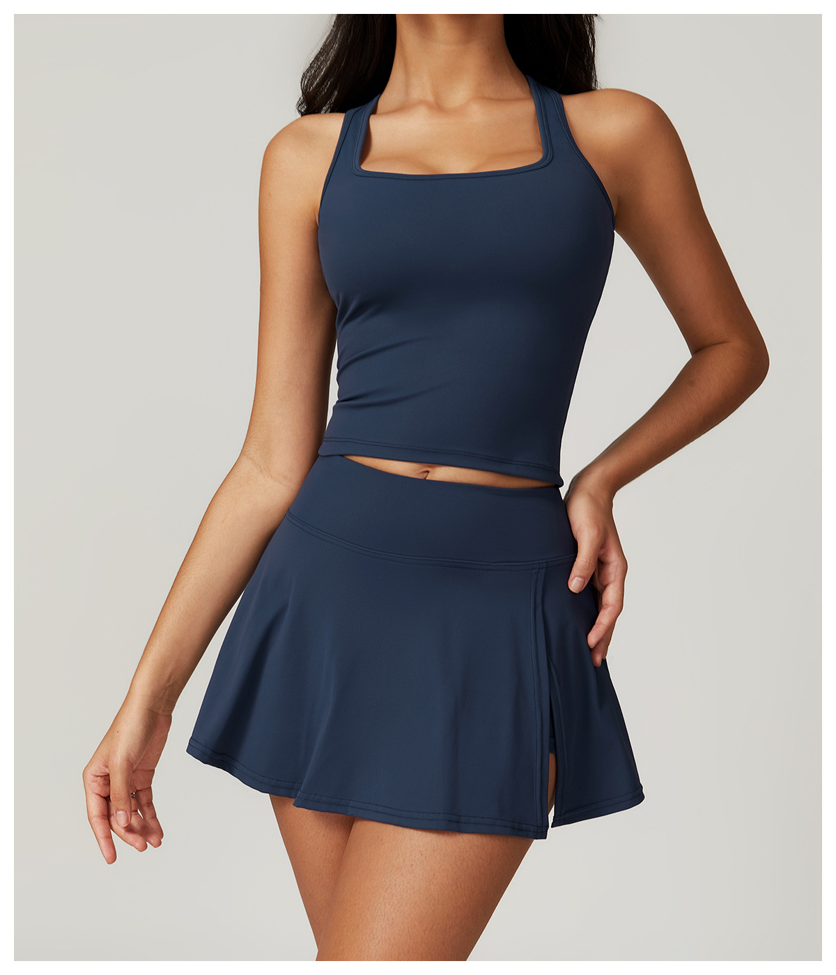 2025--Women Sports Vest and A-line One Piece Short Skirts Set Quick Drying Running Fitness Top+Anti-slip Skirts Set Yoga Clothes 2527