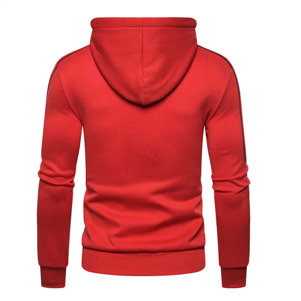 Mens slim fit hooded zipper jacket mens solid Caost thick warm clothing top black and red 240822