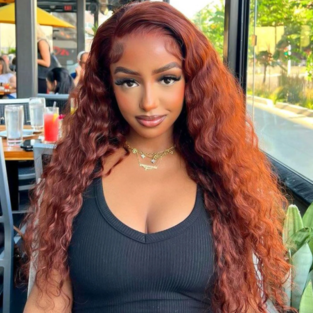 Reddish Brown Deep Wave Lace Front Wig Human Hair Wigs 13x4 HD Pre Plucked for Women Water Wave HD Lace Frontal Wigs Glueless
