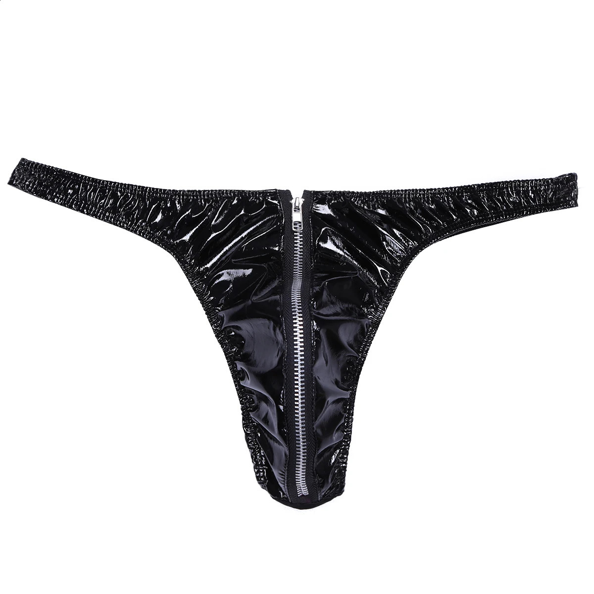 Men Sexy Latex Briefs Gay Underwear Zipper Underpants Faux Leather Bikini Erotic Lingerie GString and Thongs Sissy Panties 240711