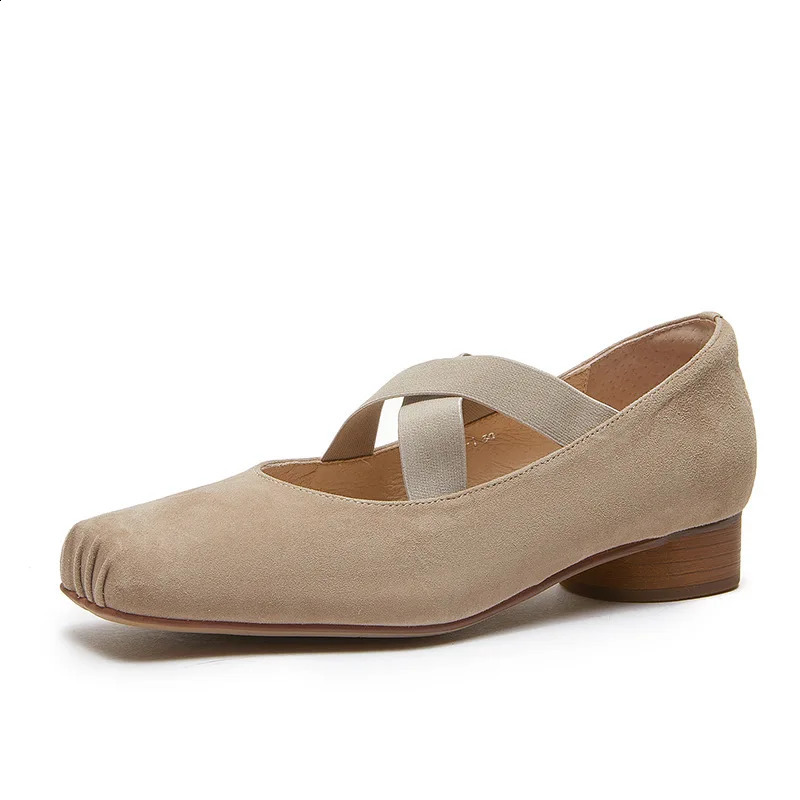 ALA Rising|LEH Leather Handmade Pig Mouth Ballet Shoes With Cross Heel Sheepskin Mary Jane Womens Square Head 240718