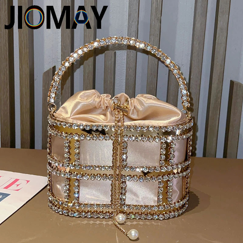 JIOMAY Ladies Rhinestone Evening Bag Fashionable Banquet er Handbag Metal Unique Bucket Versatile Women Tote Bag 240826