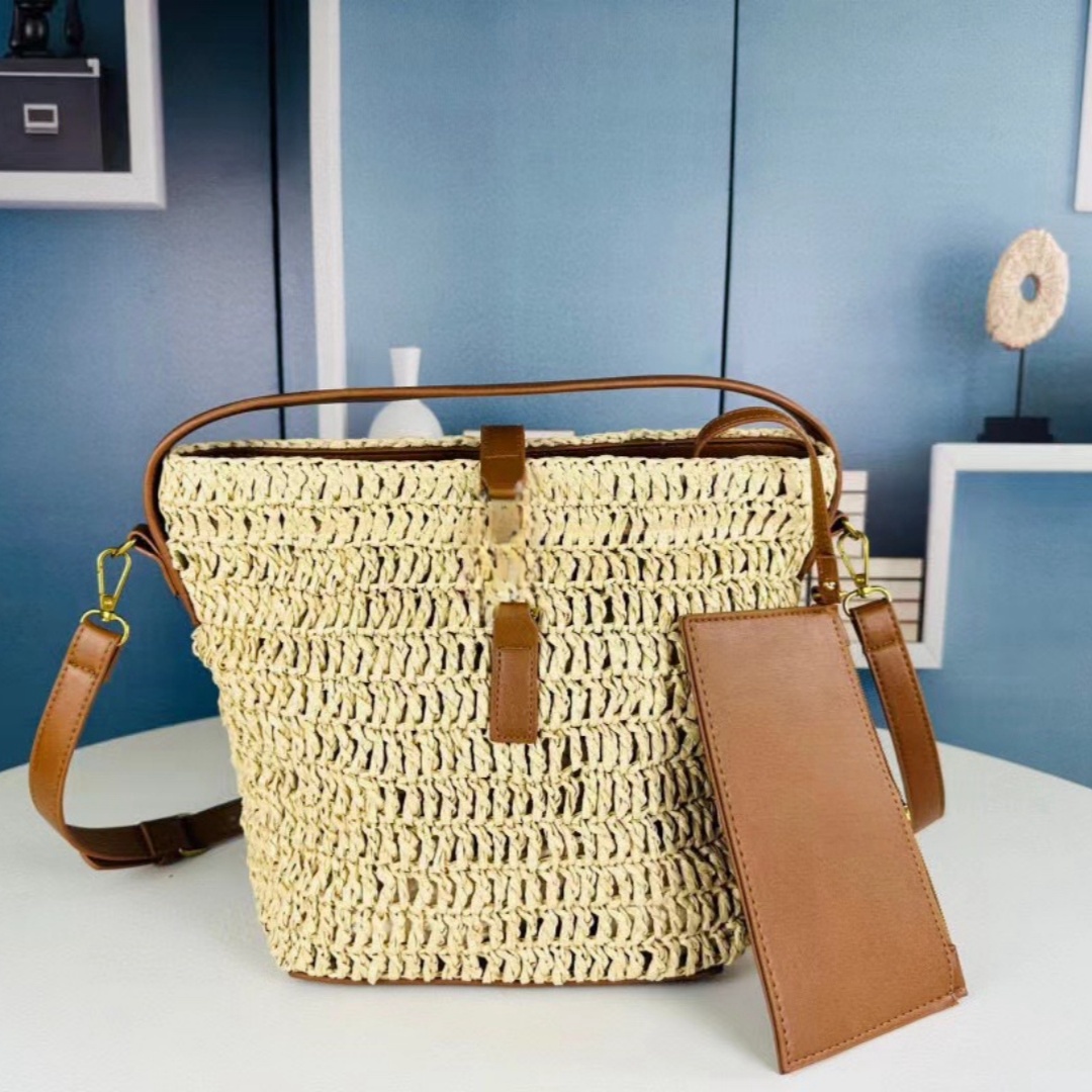 5A designer bag luxury fashion handbags bags shoulder handbags women bags Net hole bag large capacity straw shopping bags leather straw combinati