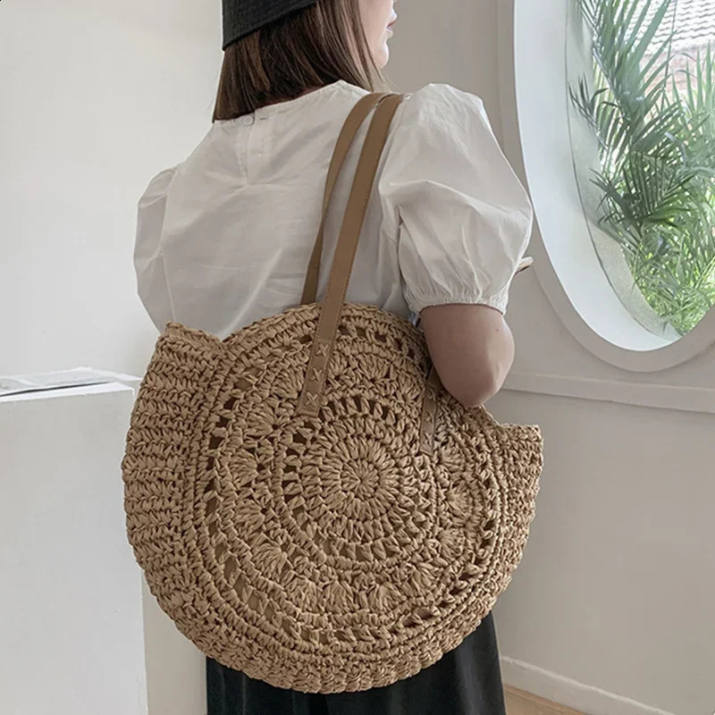 Large Capacity Handbag Holidays Pack Handmade Straw Shoulder Bags For Women Big Travel Beach Bag bolsa feminina 240722