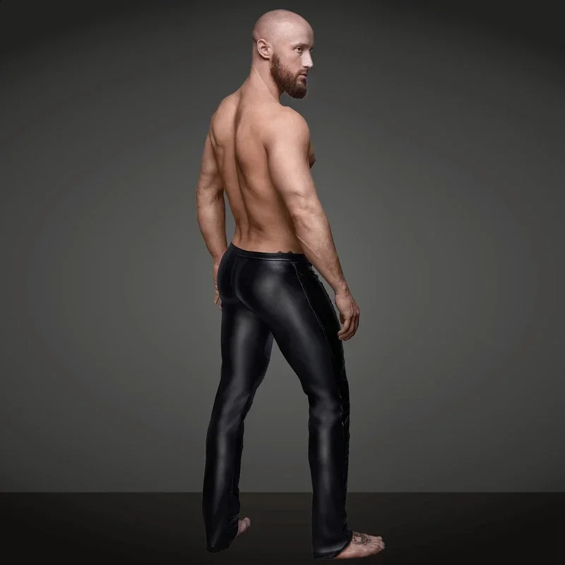 Men Sexy Wetlook Faux Leather Lingerie Exotic Pants PU Latex Catsuit zipper crotch PVC Clubwear gay fetish leggings zentai 240711