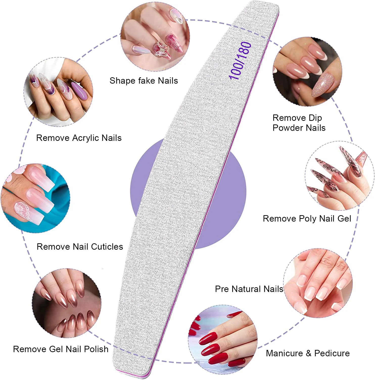 2 PCS Nail File Professional Nail Files Reusable Double Sided Emery Board100180 Grit Nail Styling Tools for Home and Salon 240713