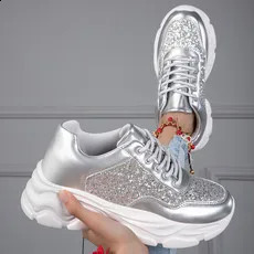 Women Sneakers Running Shoes Sports Casual Shoes Sportwear Walking shoesPatent leather sequined daddy women 240718