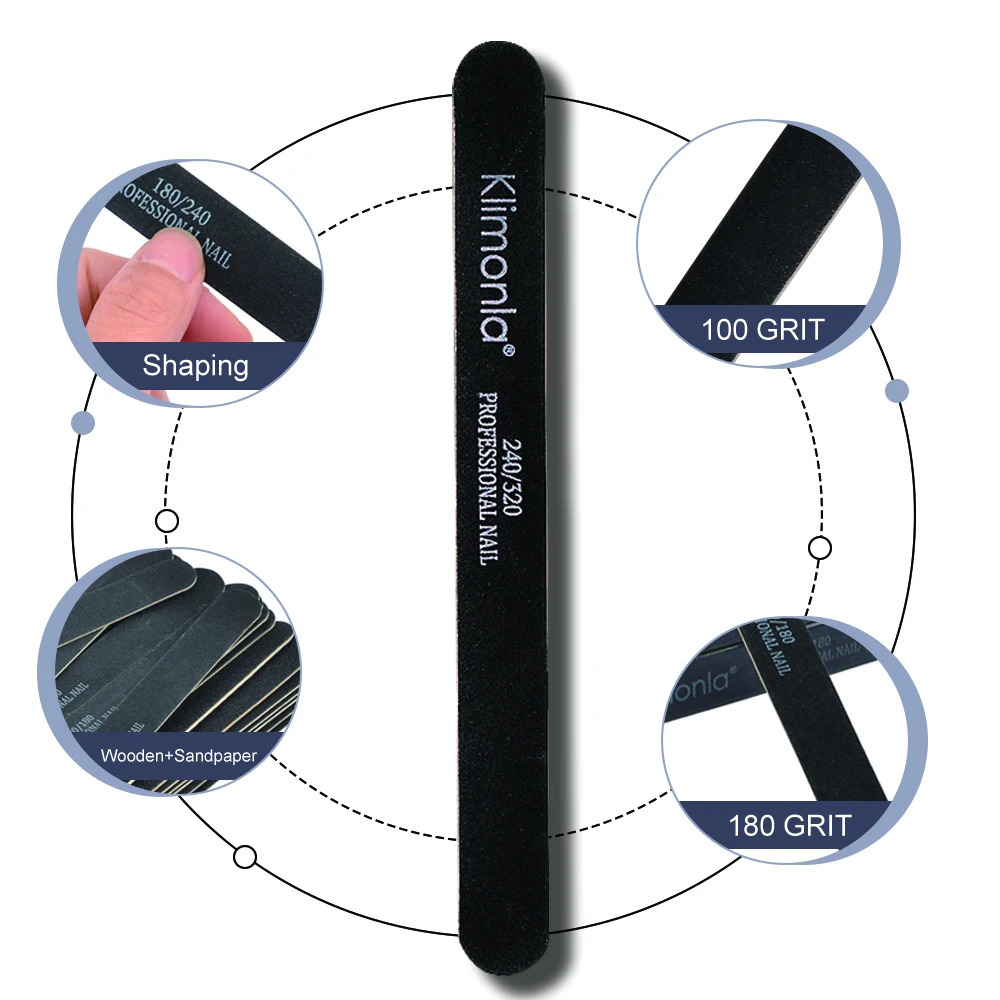 510 20 pcs Wooden Nail File 100180240320 Black Sandpaper Buffer Professional Nail Files Pedicure Manicure Polishing Tools 240713
