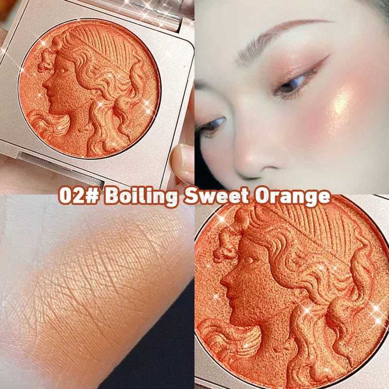 Hot Highlighter Embossed Blush Glitter Facial Longlasting Shimmer Powder Pink Coral Rouged For Cheeks Eyeshadow Smooth CosmeticsB240722