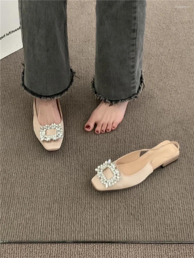 Sandals Luxury Crystal Mid Heels Women Party Shoes 2024 Summer Chunky Slippers Designer Sexy Pumps Fad Flip Flops