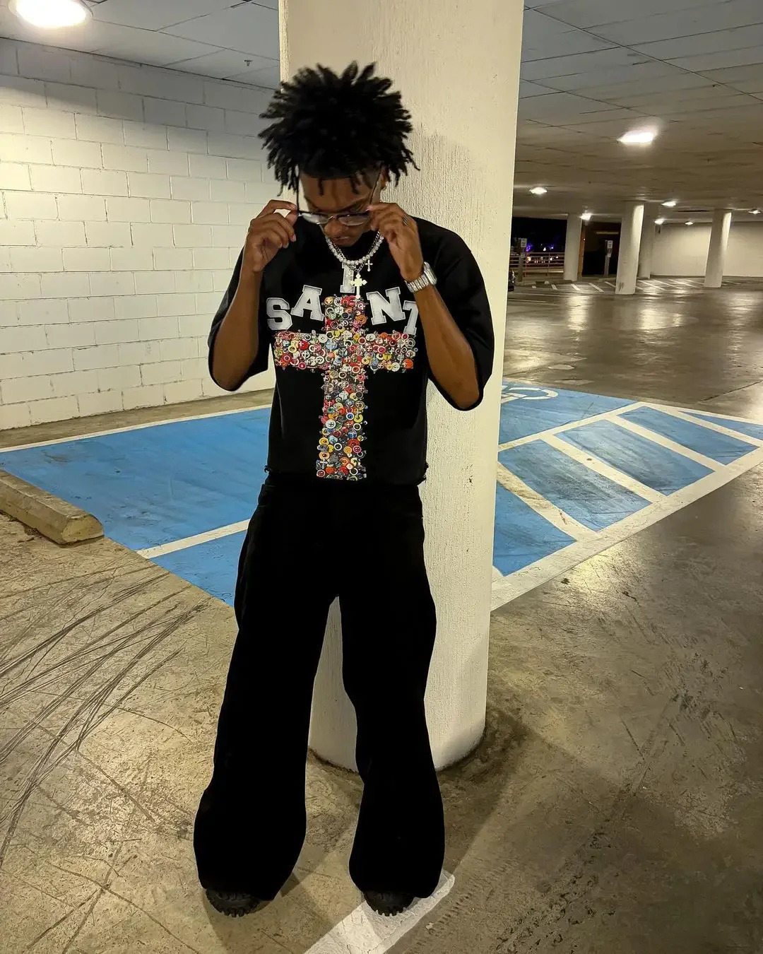 Harajuku pinned saint printed graphic t shirts y2k tops gothic couples grunge american goth oversized t shirt for men 240716