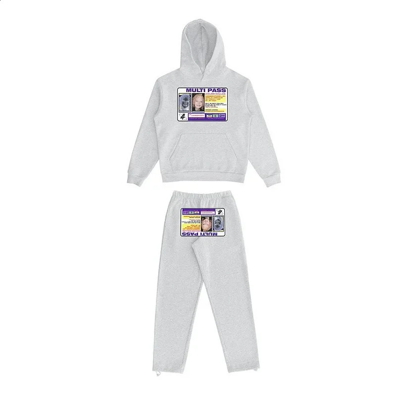 High Street Y2K Round Neck Hooded And Casual Print Harajuku Sports Long Pant Sweatshirt Drawstring Men Two Piece Set 240722