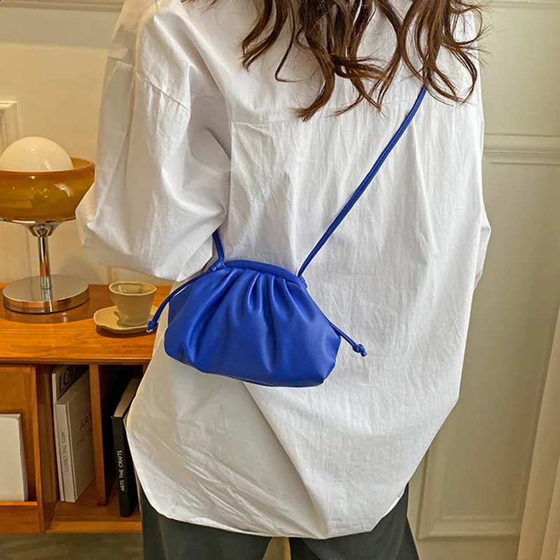 Simple Women Cloud Messenger Bag Allmatch Ladies Yellow Blue PU Leather Crossbody Female Evening Party Clutches And Purse 240722