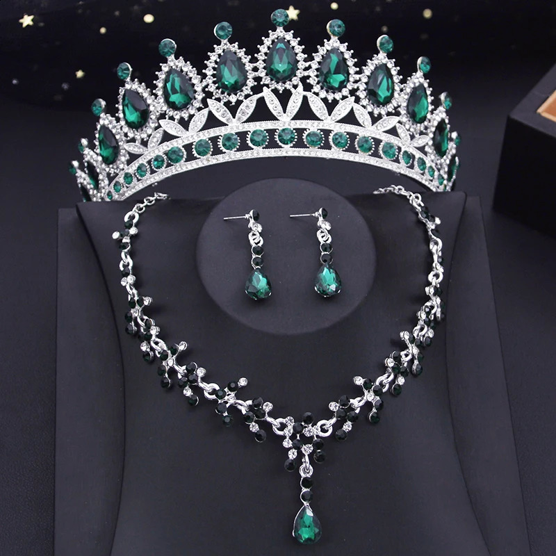 15 colors of bride jewelry set suitable for womens wedding crown earrings Tiaras set necklace bride crown jewelry set clothing accessories 240710