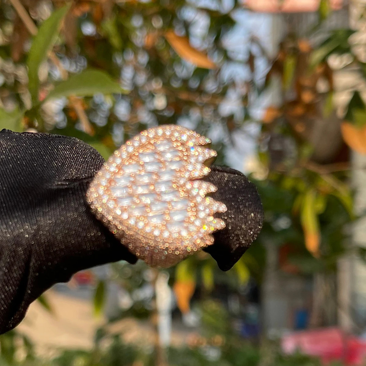 Bubble Letter Baguette Flame Ring for Men Iced Out Finger Charms Real Gold Plated Hip Hop Fashion Jewelry Trends 240713