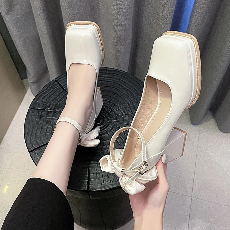 Mary Jane Womens Shoes Spring Shallow Mouth Thick Heel Square Head Waterproof Platform Fashion Large Single Shoe Women 240718