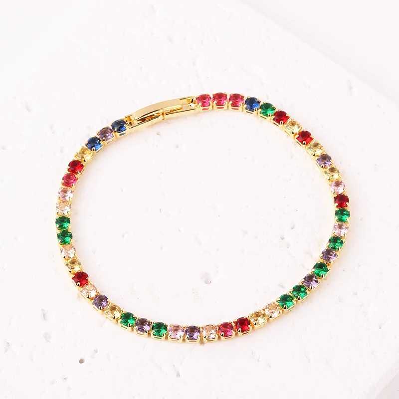 Charm Bracelets Top Quality Spark5A Cubic Zirconia Prong SettCz Rainbow 3mm Chain Tennis Hip Hop BlWomen Purple Green Color Bracelet J240719