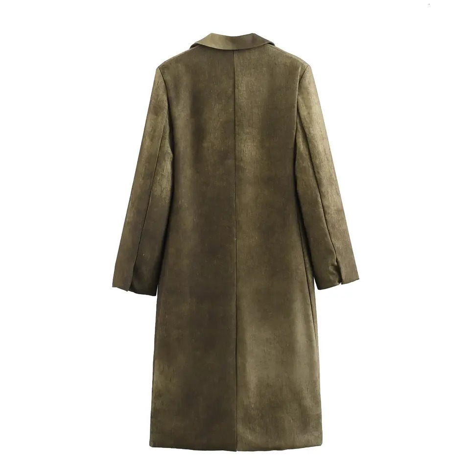 TRAFZA Elegant Vintage Tie-Dye Longer Jacket Trench Coat Women Pocket Lapel Jacket Coat Spring Fall Jacket Trench Coat 240716