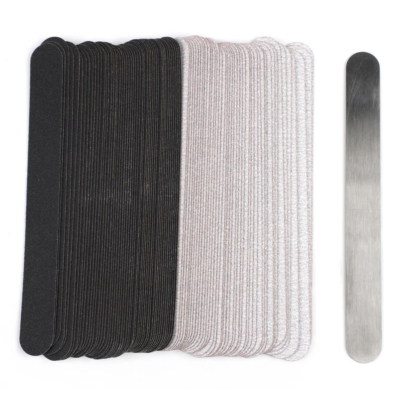 Straight Replacement Nail File 100180240 10pcs GreyBlack Removable SandPaper With Stainless Steel Handle Metal Sanding Files 240713