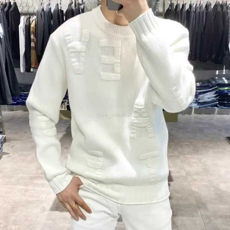 Man Clothes Letter Solid Color Round Collar Knitted Sweaters for Men Plain Green Crewneck Pullovers S Heated Jumpers Maletry A X Z240912
