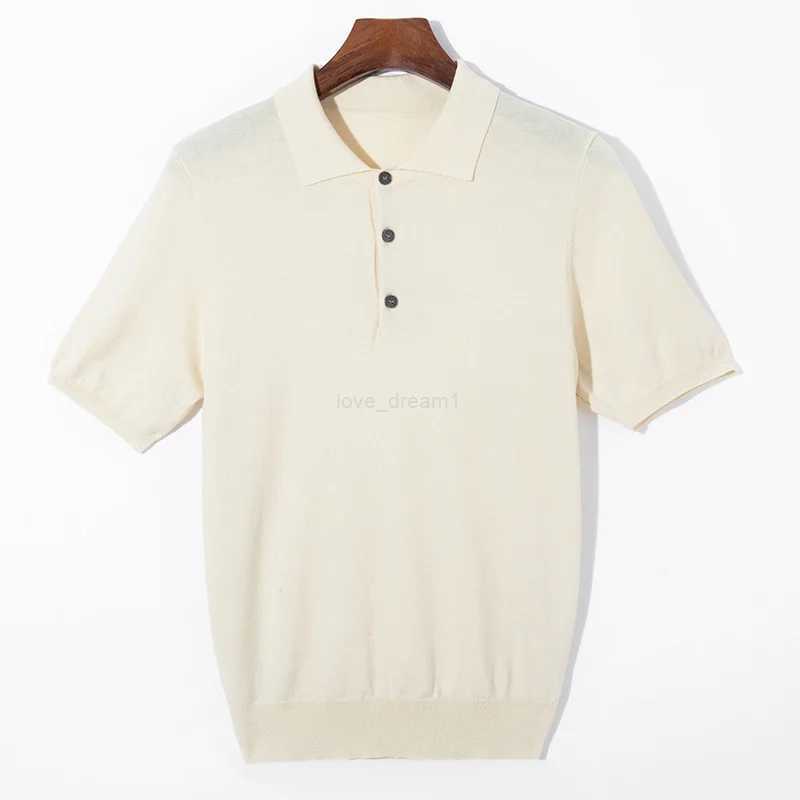 Classic Men Knitwear Silk Wool Blend Sweater Pullover Polo Neck T-Shirt Short Sleeved Loose Cool High-Quality Clothing Tops Z240912