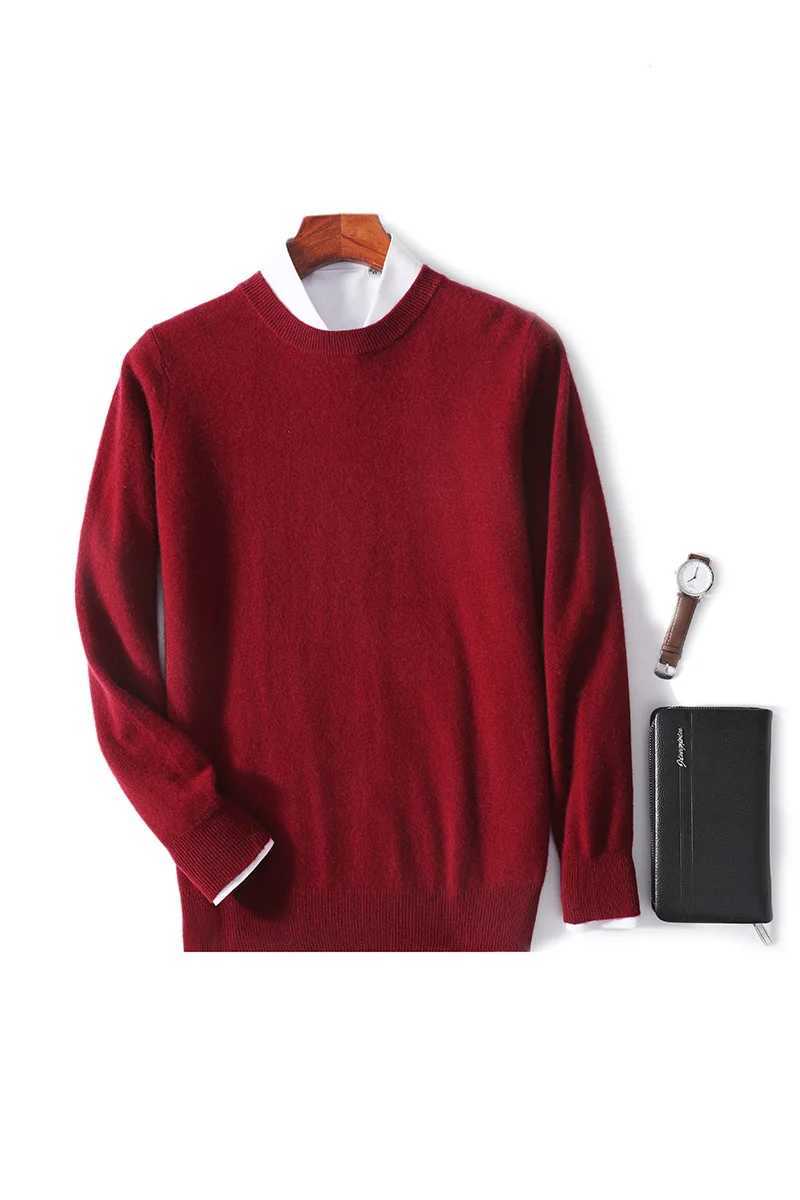 Spring Autumn 100% Pure Merino Wool Pullover Sweater Men O-Neck Long-sleeve Cashmere Basic Knitwear Clothing Z240912