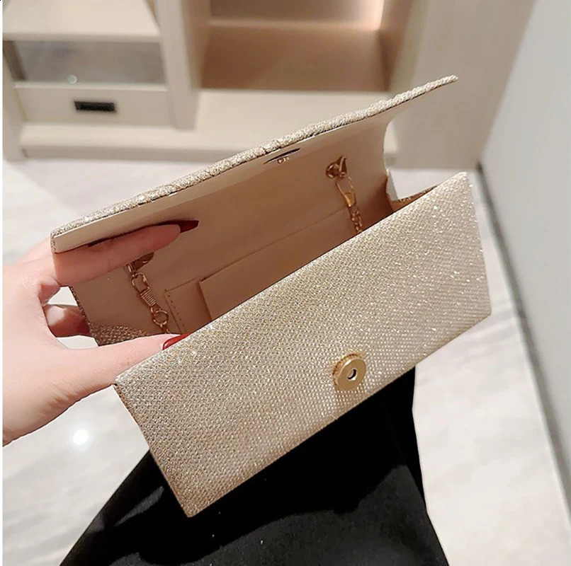 Women Lady Female Silver Evening Dinner Clutch Shiny Elegant Bag Shoulder Handbag Glitter Purse Party Wedding Handheld 240722