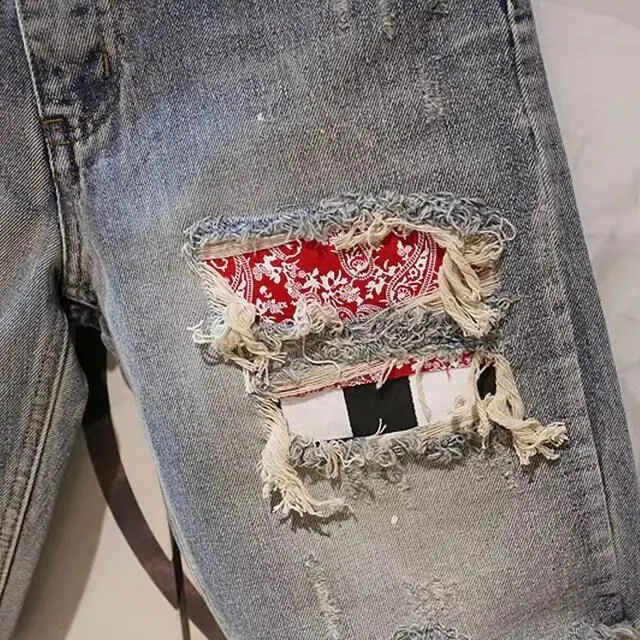 Summer Men Hole Denim Short Pants Fashion Beggar Scraped Five-piece Jeans Shorts 240722