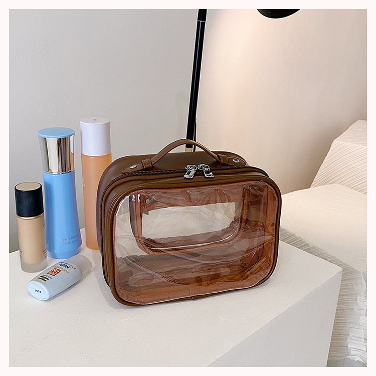 Designer tote bag Transparent waterproof cosmetic bag portable ins wind senior sense of the new double toiletries storage travel large capacity