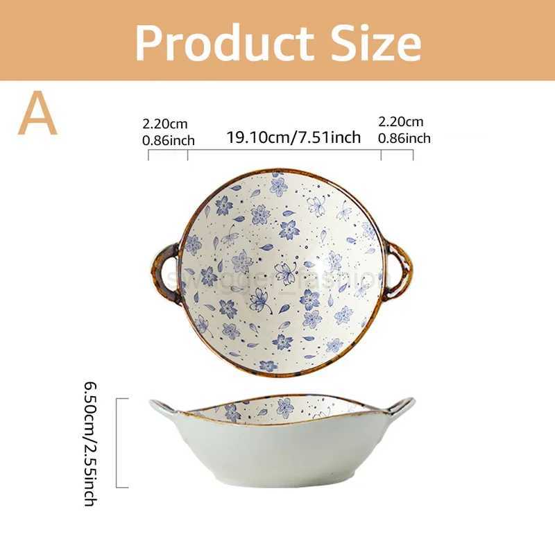 Japanese Household Noodle Bowl 7.5inch Ceramic Soup Bowl With Handle Salad Pasta Bowl Kitchen Tableware Microwave Oven BakwareB240727