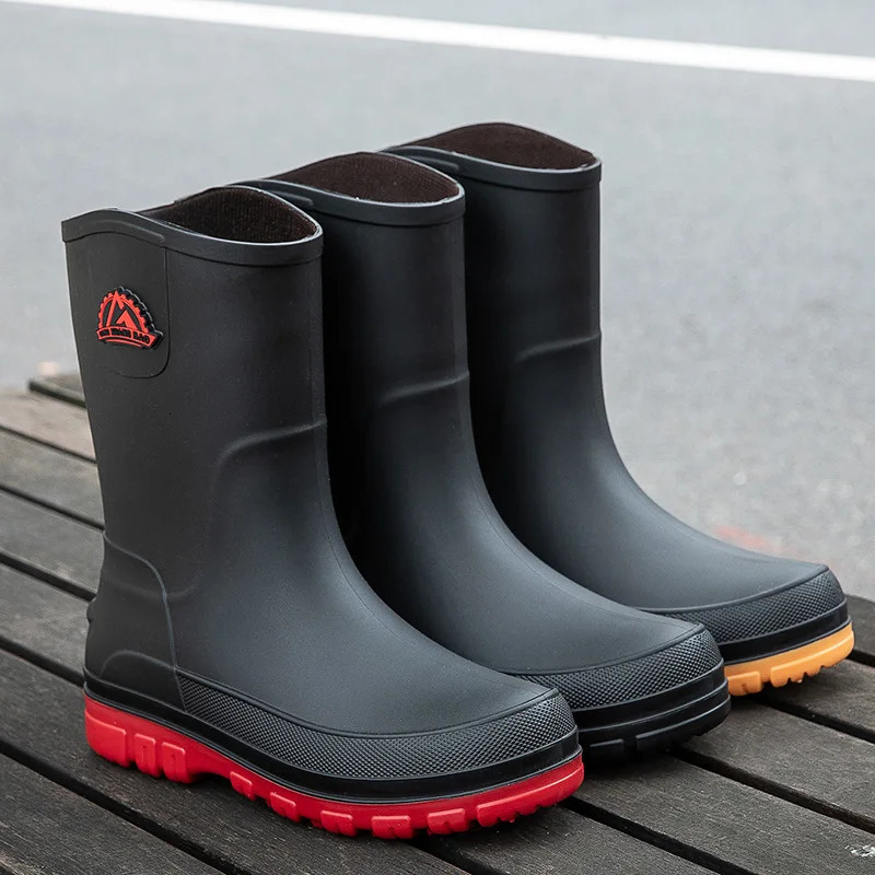 Mens casual waterproof anti slip rain boots middle tube fashionable work rubber shoes buy one size larger for cotton styles 240712