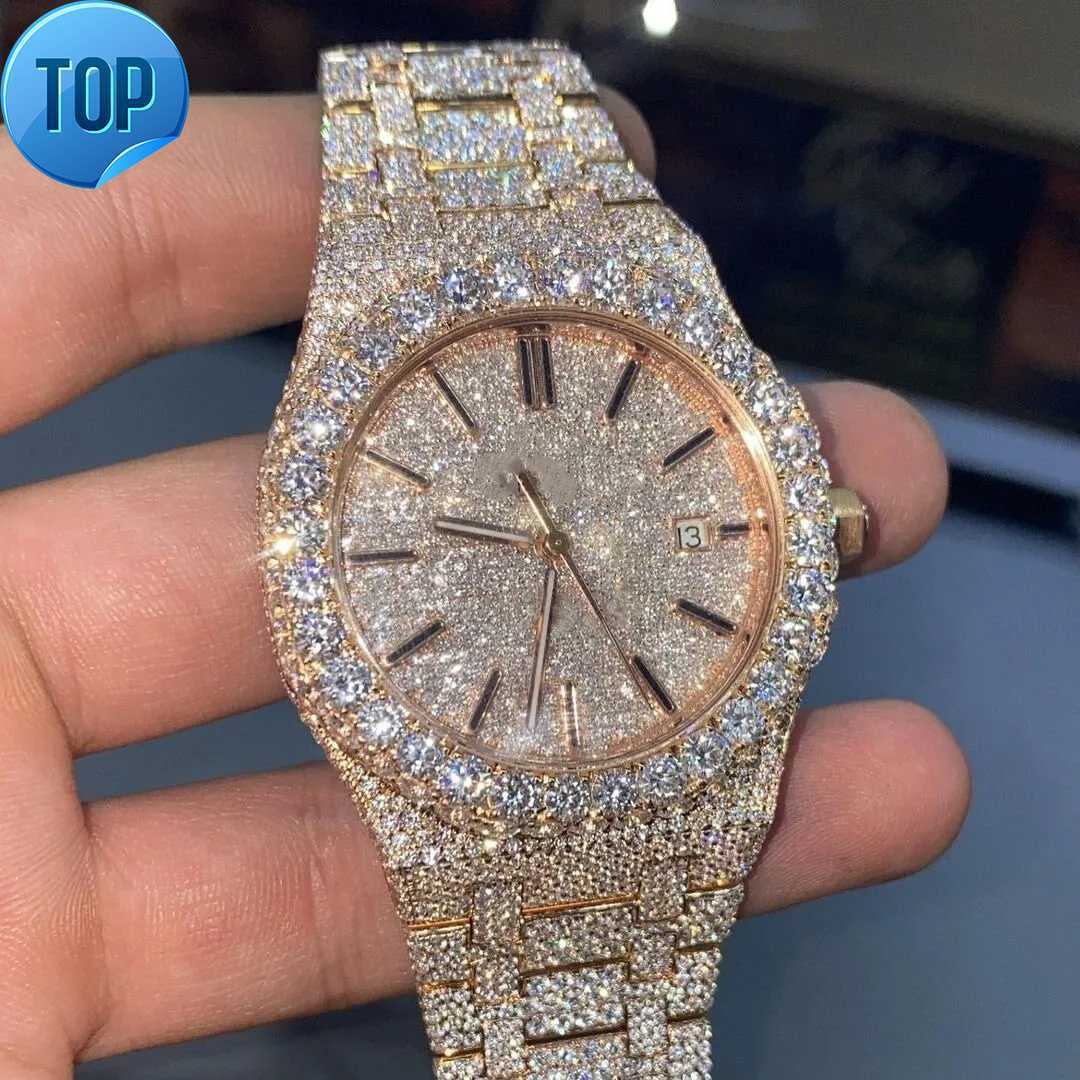 2024 GIA Certified New Luxury Diamond vvs clarity Stainless steel hip hop iced out moissanite diamond automatic watch for men