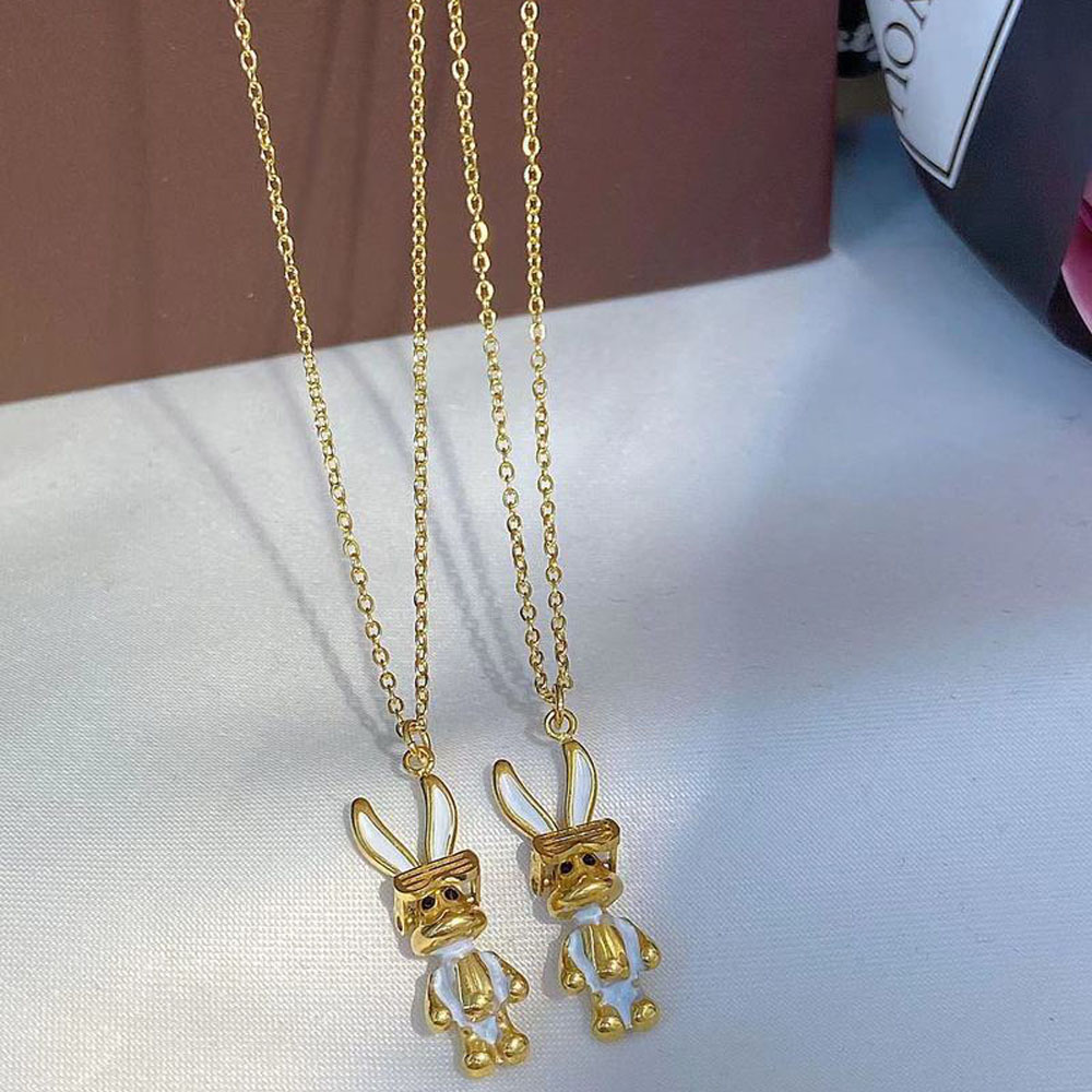 Fashion Women Necklace Rabbit Pendant Gold Plated Stainless Steel Love Collarbone Chain Two-sided Pendants Jewelry Gifts Wholesale