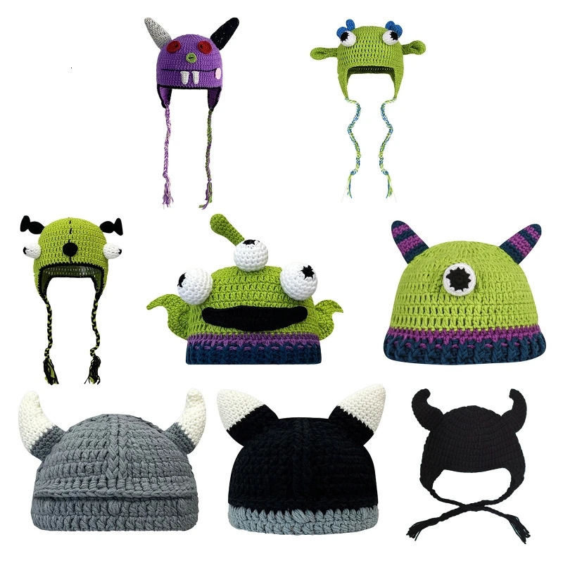Cartoon Monster Shape Winter Hat Color Matching Media Pioneer Hats for Adult Knitted Keep Warm Hats Unisex Daily Wear 240715