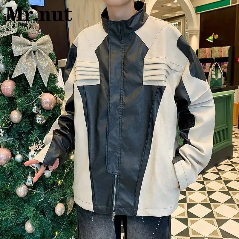 Punk Style Leather Jackets Coats Windbreak Male Bomber Jacket Tops Casual Y2k Clothing Stylish Outerwear Autumn Clothes 240716