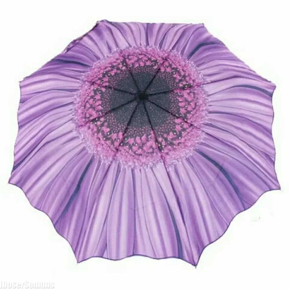 Folding 8 Bones Creative Yellow Sunflower Flower Sunny and Rainy Umbrellas UV Protection Beach Funny Umbrella Parasol Gifts M240722