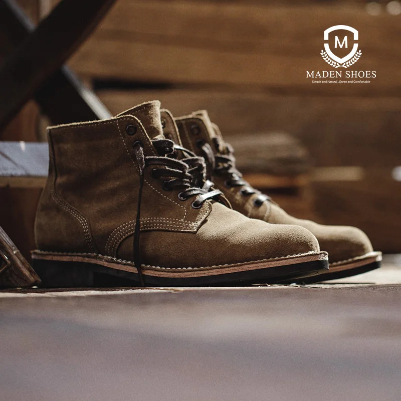 Maden Vintage Combat Boots For Men Retro Leather Yellow Shoes Outdoor Casual Couple Ankle Desert Boot Escape Shoe 240708