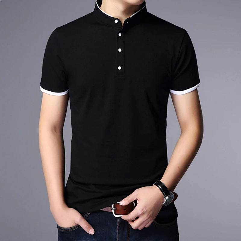 Mens Business Casual Polo Short Sleeve T-shirt Summer Comfortable and Breathable Solid Cotton Top 240816