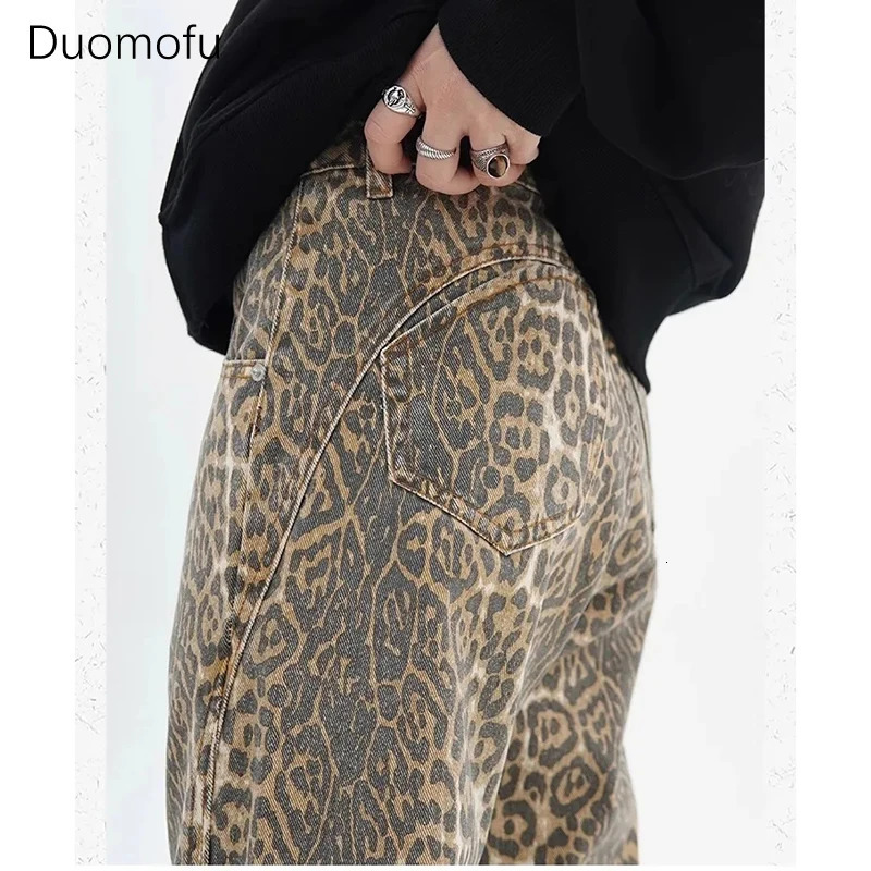 Duomofu Vintage Leopard Print Jeans Women Casual Hip Pop Wide Leg Trousers Oversized High Waist Panther Denim Pants Female Y2K 240717