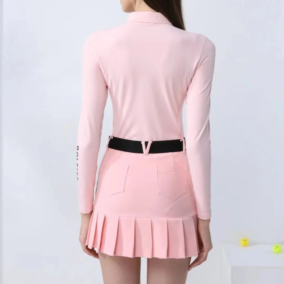 Golfist Golf Elastic Long Sleeve Shirt Blouse Women Mesh V-neck Golf T-shirt Lady Golf Pencil Skort Tennis Clothing 240715